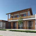 Modern Rural Self-built House With Wooden Balcony Large Glass Windows And Garden Greenery
