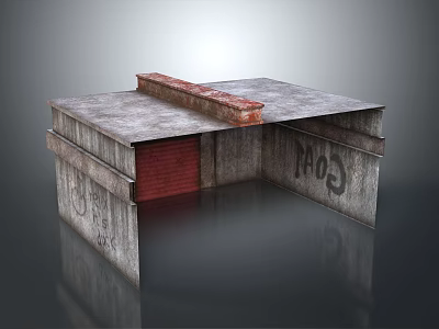 Industrial Style Concrete Platform With Grey Top Red Brick And Goal Graffiti On Lower Side 3d model