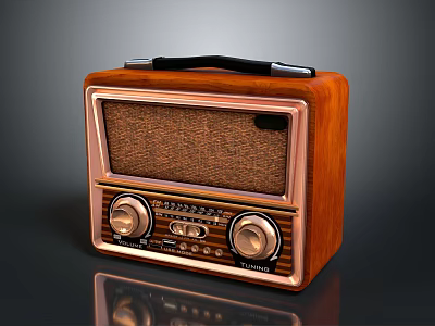 Vintage Electronic Radio With Wooden Case Brass Accents And Control Knobs 3d model