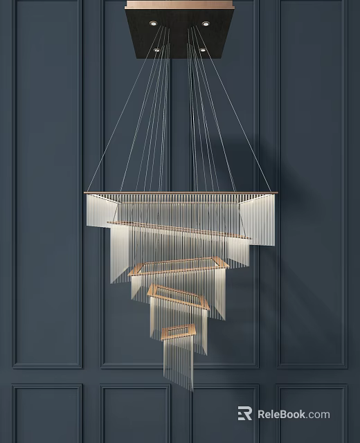 Elegant Modern Crystal Chandelier With Multi-layered Linear Design Hanging On Dark Wall 3d model 