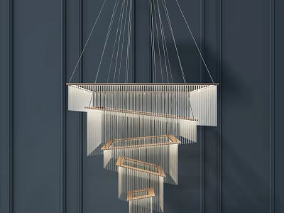 Elegant Modern Crystal Chandelier With Multi-layered Linear Design Hanging On Dark Wall 3d model