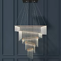 Elegant Modern Crystal Chandelier With Multi-layered Linear Design Hanging On Dark Wall