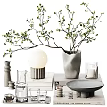 Modern Decorative Ornament Set Featuring Gray Vase Green Branch White Spherical Lamp And Gray Plate
