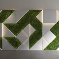 Modern Feature Wall With Green Plant Sections And White Geometric Patterns 3d model