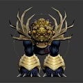 Fantasy Creature With Golden Rocky Head Spiked Tentacles Blue Body And Clawed Feet