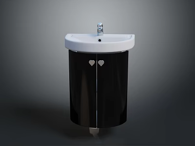 Modern Bathroom Sink Design With White Countertop Black Cabinet Heart Decorations 3d model