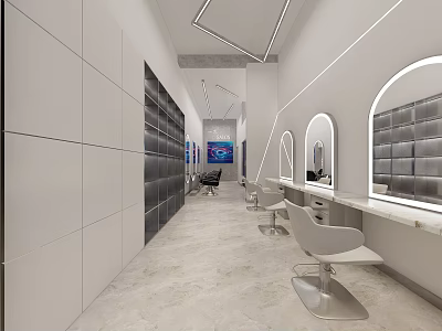 Modern Hair Salon Interior With Mirrors Salon Chairs And Marble Countertops 3d model