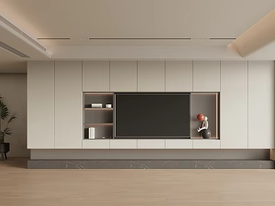 Modern TV Cabinet Design With Built in TV Open Shelves And Neutral Tones 3d model