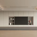 Modern TV Cabinet Design With Built in TV Open Shelves And Neutral Tones
