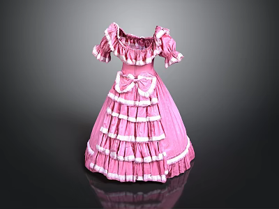 Women's Pink Ruffled Dress With Bow Accent And Layered Skirt Design 3d model