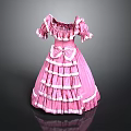 Women's Pink Ruffled Dress With Bow Accent And Layered Skirt Design