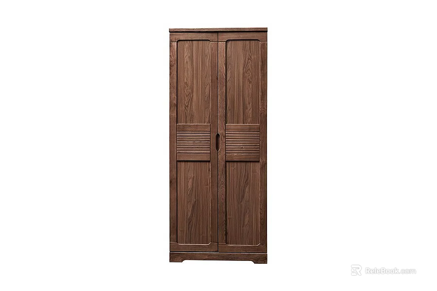 Classic Dark Brown Wooden Wardrobe With Double Door Vertical Striped Design 3d model 