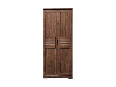 Classic Dark Brown Wooden Wardrobe With Double Door Vertical Striped Design 3d model