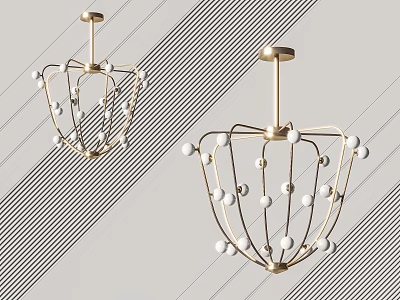 Modern Gold Frame Chandelier With White Spherical Decor And Elegant Design 3d model