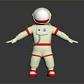 3D Rendered Astronaut Model Wearing White Spacesuit Red Accents Silver Helmet Red Shoes Gray Background