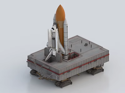 Detailed Space Shuttle With Rocket Boosters On Launch Platform 3d model