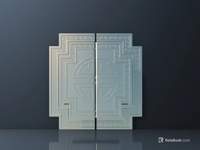 Silver Square Hardware Furniture Fitting With Traditional Carved Patterns And Symmetric Design 3d model 