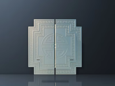 Silver Square Hardware Furniture Fitting With Traditional Carved Patterns And Symmetric Design 3d model