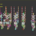 Multiple Railroad Crossing Signal Models With Striped Poles Mechanical Arms And Warning Lights