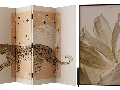 Decorative Room Divider Featuring Leopard Print Stars Moon And Natural Plant Leaves Design 3d model