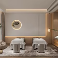 Modern Spa Room Interior With Two Massage Beds White Linens And Wooden Elements
