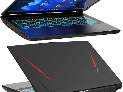 Gaming Laptop With Backlit Keyboard Red Accents On Cover And 3d model