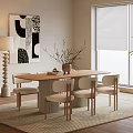 Modern Wooden Dining Table Set With Four Chairs Abstract Painting Floor Lamp And Natural Light