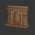 Stone Entrance Gate With Arched Doorway Brick Structure Side Columns Base Platform And Steps 3d model