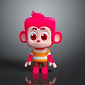 Game Movie Character Pink Monkey Cartoon Style 3D Model With Big Eyes And Striped Shirt