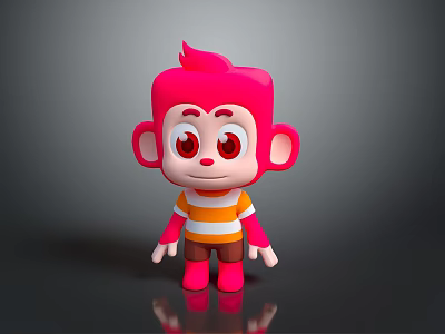 Game Movie Character Pink Monkey Cartoon Style 3D Model With Big Eyes And Striped Shirt 3d model