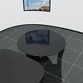 Modern Two Black Coffee Tables With Glossy Smooth Surface On Tile Floor 3d model