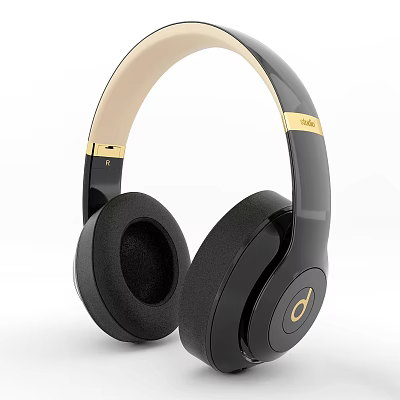 Sleek Black Wireless Headphones With Gold Accents Soft Ear Cushions And Modern Design 3d model