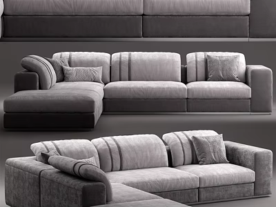 Gray Fabric Multi Person Sofa With L Shaped Design And Comfortable Cushions Armrests 3d model
