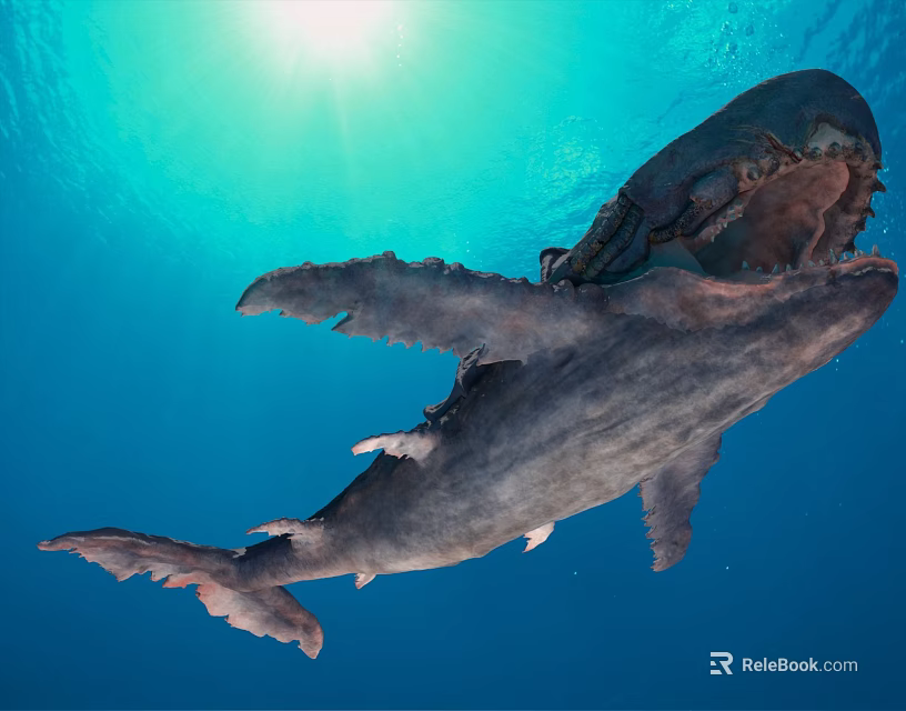 Giant Shark Swimming in Blue Ocean Water With Sunlight and Open Mouth 3d model 