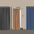 Clothing Store Fitting Rooms With Gray Brown Blue Curtains And Mirrors
