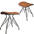 Modern Brown Leather Bar Stools With Crossed Black Metal Frame Design