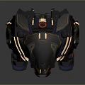 Futuristic Mechanical Creature Robot With Black And Gold Armor And Red Eyes