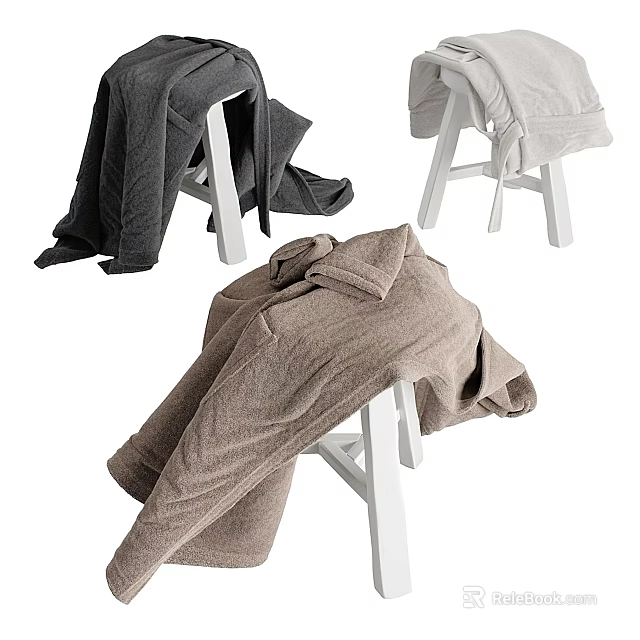 Cozy Clothes in Gray And Brown On White Stools 3d model