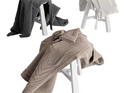 Cozy Clothes in Gray And Brown On White Stools 3d model