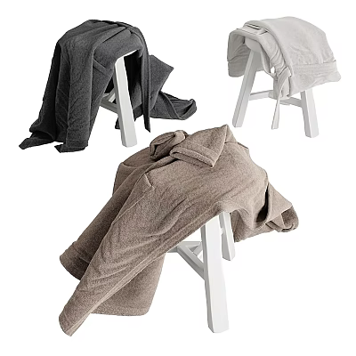 Cozy Clothes in Gray And Brown On White Stools 3d model