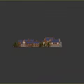 Rustic Village Buildings With Blue Roofs Brown Exteriors Trees And Stone Pathways