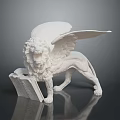 White Winged Lion Statue With Book Under Paw On Reflective Surface 3d model