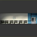 Playful Cartoon Building Model With White Body Blue Accents Black Square Roof And Front Logo