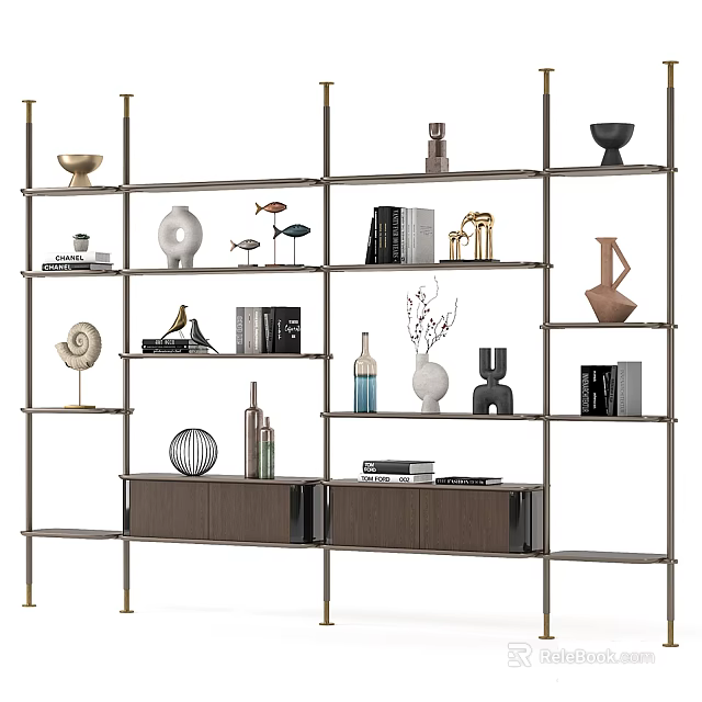Modern Metal Frame Shelving Unit With Multiple Shelves And Decorative Items Cabinet 3d model 