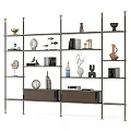 Modern Metal Frame Shelving Unit With Multiple Shelves And Decorative Items Cabinet