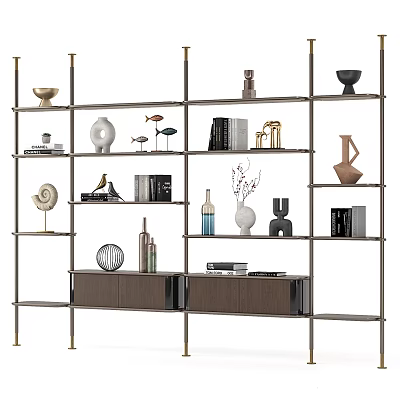 Modern Metal Frame Shelving Unit With Multiple Shelves And Decorative Items Cabinet 3d model