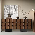 Elegant Modern Wooden Console Side Cabinet With Decorative Items And Floor Lamp