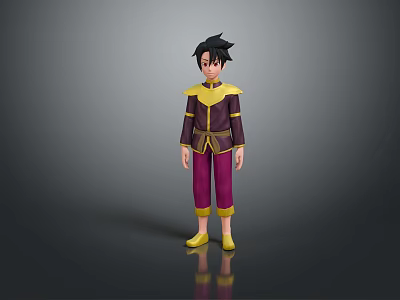 3D Animated Man In Stylish Purple And Yellow Outfit With Short Black Hair Standing Pose 3d model