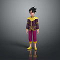 3D Animated Man In Stylish Purple And Yellow Outfit With Short Black Hair Standing Pose