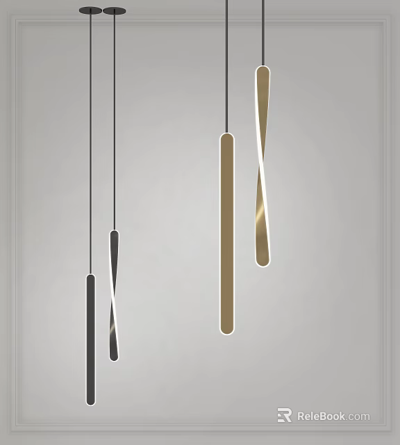 Modern Slim Elongated Chandeliers With Gold And Black Metallic Design For Interior Spaces 3d model 